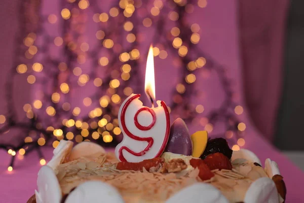 Burning Candle Cake — Stock Photo, Image