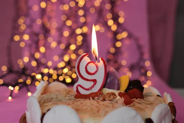 Burning Candle Cake — Stock Photo, Image