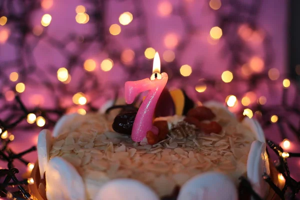 Burning Candle Cake — Stock Photo, Image