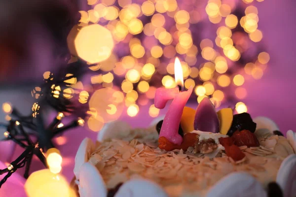 Burning Candle Cake — Stock Photo, Image