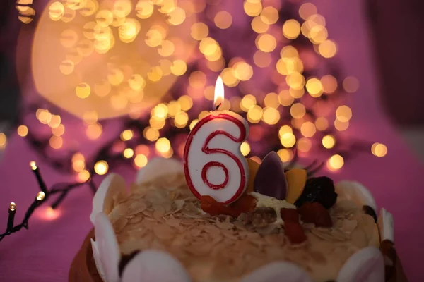 Burning Candle Cake — Stock Photo, Image