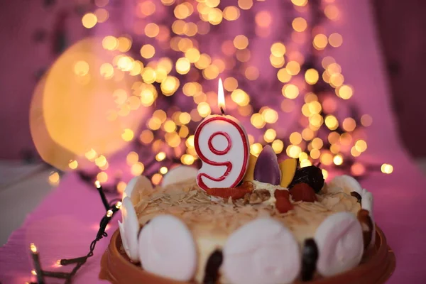 Burning Candle Cake — Stock Photo, Image