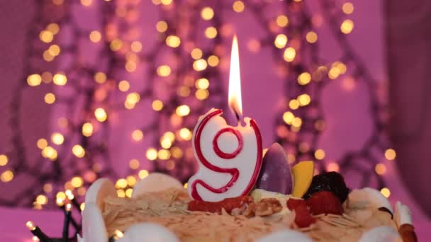 Палаюча Свічка Торті Святковий Яскравий Фон Дня Народження Рожевий — стокове відео