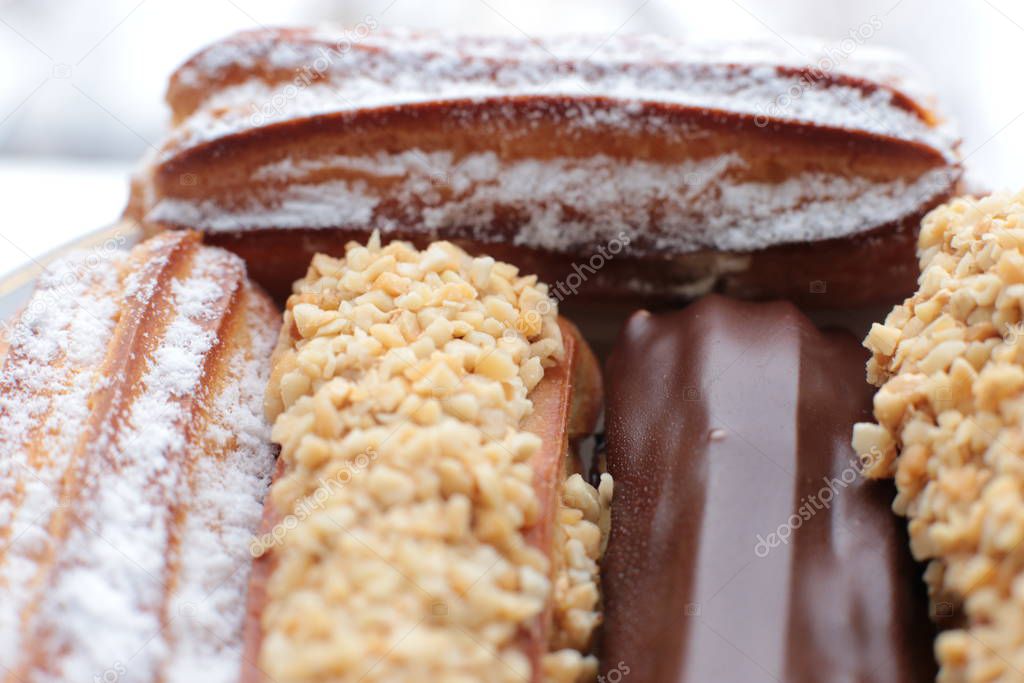 Delicious dessert admirable eclairs macro photo