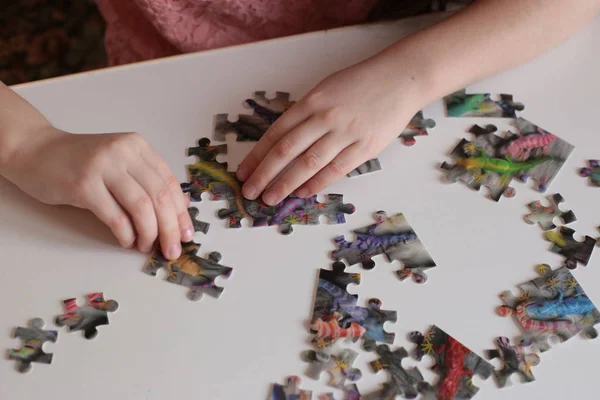 Manos Del Niño Recoger Juegos Puzzles Para Mente Ingenio Rápido — Foto de Stock