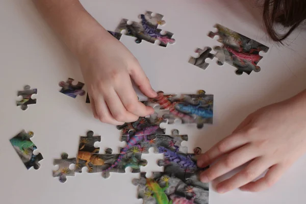 Kinderhände Sammeln Puzzlespiele Für Geist Und Verstand — Stockfoto