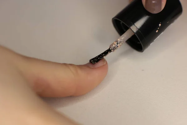 Children Hands Paint Nails Varnish Macro Photo — Stock Photo, Image