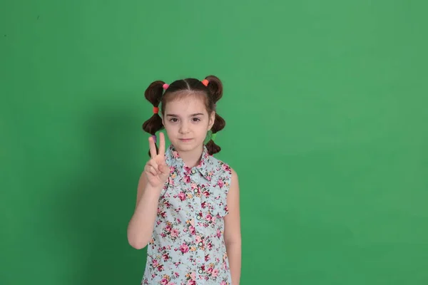 Menina Bonita Nova Fresca Oito Anos Idade Excelente Humor Com — Fotografia de Stock