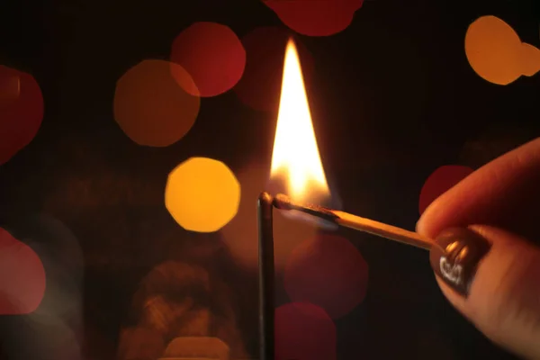 Light Sparkler Burning Match — Stock Photo, Image