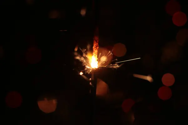 Festive Burning Sparkler Macro Photo — Stock Photo, Image