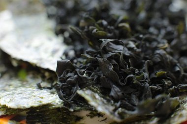 Makro fotoğraf arkaplanı Wakame yosunu