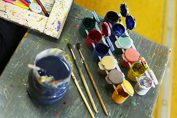 Lesson Art School Children Paint Modeling Application Future Artists Create — Stock Photo, Image