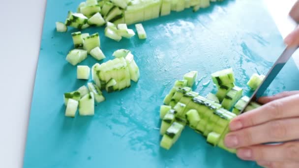 Cocine Una Deliciosa Ensalada Verduras Corte Alimentos Frescos Jugosos Mezcle — Vídeos de Stock