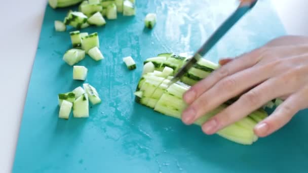 Cocine Una Deliciosa Ensalada Verduras Corte Alimentos Frescos Jugosos Mezcle — Vídeos de Stock