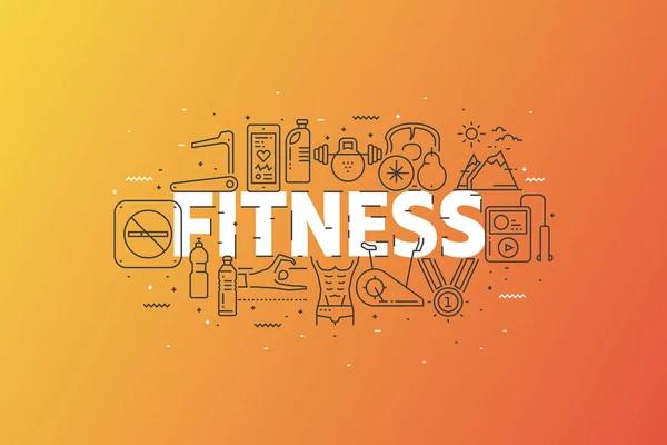 Fitness y Deportes. Banner Con Icono de Línea de Carrera Nube . — Vector de stock