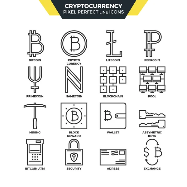 Ensemble de ligne de cryptocurie . — Image vectorielle