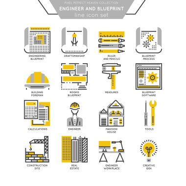 Blueprint ve mühendis satırı simgesi ayarla.