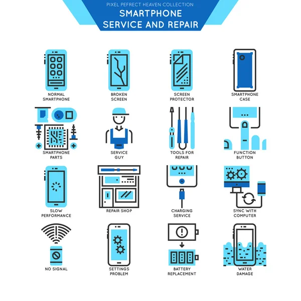 Akıllı telefon tamir ve servis satırı simgesi renk kümesi.