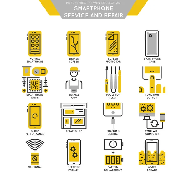Akıllı telefon tamir ve servis satırı Icon Set.