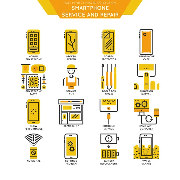 Akıllı telefon tamir ve servis satırı Icon Set.