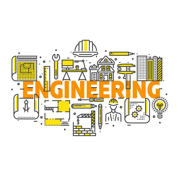 Ilustración de banner de ingeniería y plano . — Archivo Imágenes Vectoriales