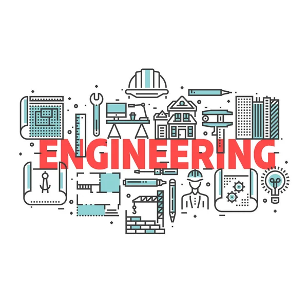 Ilustración de banner de ingeniería y plano . — Archivo Imágenes Vectoriales