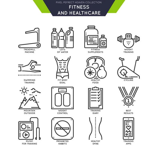 Fitness y Deportes. Iconos de línea de trazo . — Archivo Imágenes Vectoriales