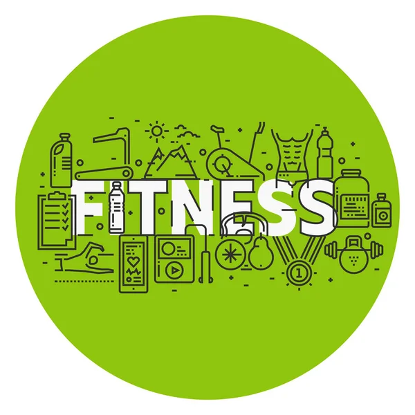 Fitness ve spor. Kontur satırı simgesi bulut ile banner.