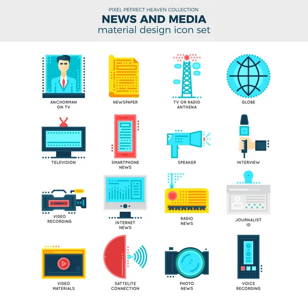Haberler ve medya düz Icon Set. 