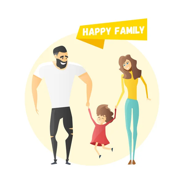 Çizgi film tarzında mutlu bir aile