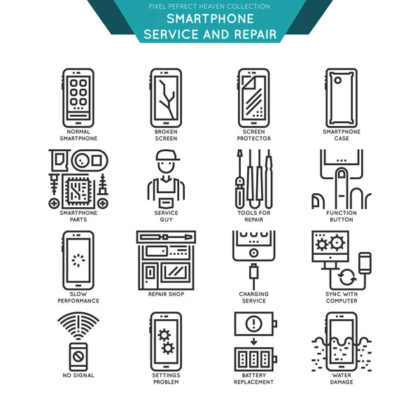Akıllı telefon tamir ve servis satırı Icon Set.