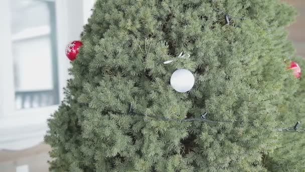 Karácsonyfa piros és fehér lufikkal — Stock videók