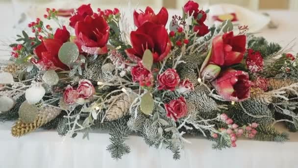 Decoração de casamento de Natal pequeno quarto branco — Vídeo de Stock