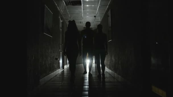 Silhouettes of people walking in the hallway — Stock Video