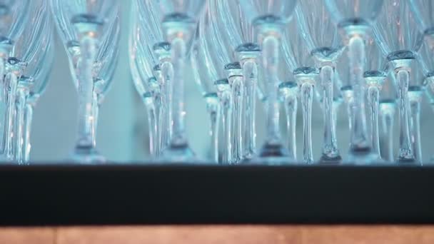 Ποτήρια σαμπάνιας είναι στο τραπέζι — Αρχείο Βίντεο