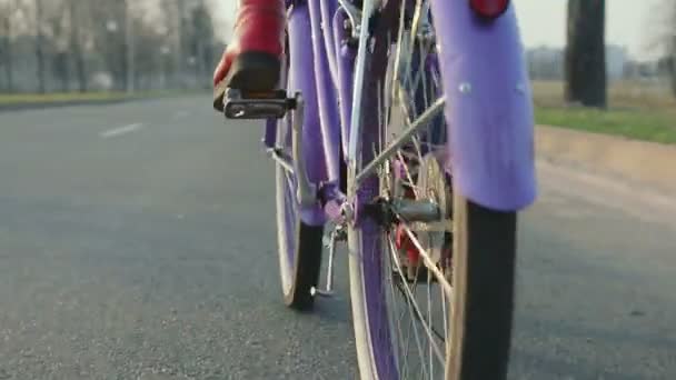 Brutales Mädchen auf einem Oldtimer-Fahrrad — Stockvideo
