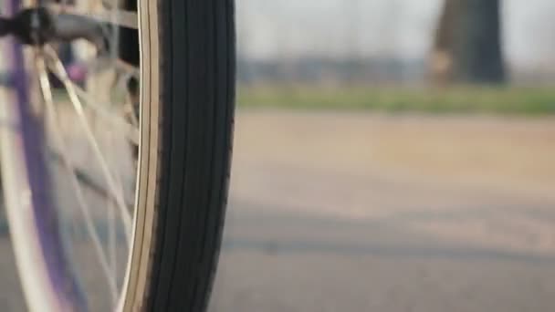 Brutal menina equitação um vintage bicicleta — Vídeo de Stock