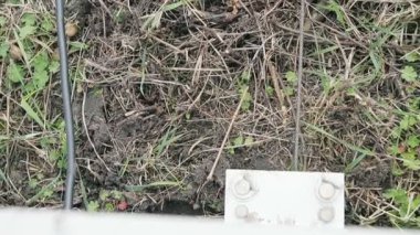 Vinç pulluk bağlı kablo çeker. Arazi çiftlikte çiftçilik