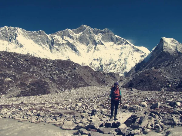 Молодая туристка занимается треккингом в горах — стоковое фото