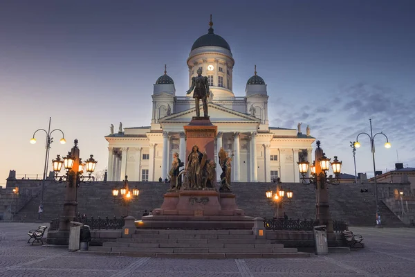 Catedral São Nicolau Cidade Helsínquia Finlândia Noite Com Iluminação — Fotografia de Stock
