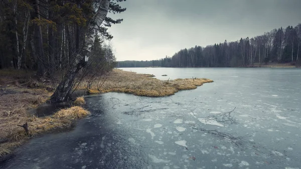 Paisagem Naturalrússia Carélia Primeiras Geadas Outono Lago Florestal — Fotografia de Stock