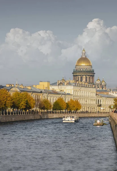 Isaac Cathedral City Petersburg Russia Moika River Sunny Autumn Day — Stock Photo, Image