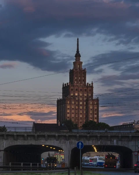 May 2019 Riga Latvia Building Academy Sciences Transport Bridge Backdrop — Stock Photo, Image