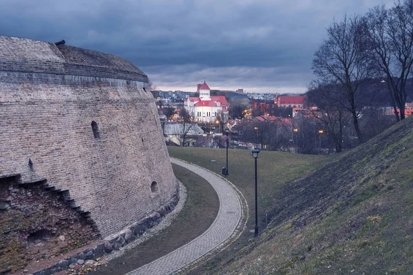 Vilnius Nacht Stad Van Litouwen Uitzicht Versterkte Muur Van Bastion — Stockfoto