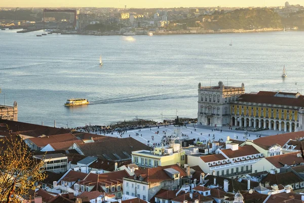 Vista Desde Alto Del Panorama Ciudad Lisboa Tejo River — Foto de Stock