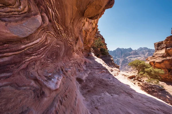 Natuurlijke Rode Woestijn Zandsteen Textuur Een Wandelpad Oude Stad Petra — Stockfoto