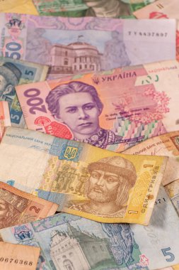 A composition of Ukrainian hryvnia. UAH banknotes
