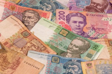 A composition of Ukrainian hryvnia. UAH banknotes