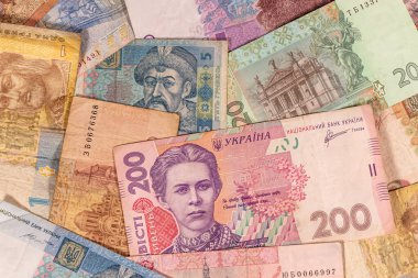 A composition of Ukrainian hryvnia. UAH banknotes