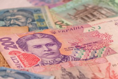 A composition of Ukrainian hryvnia. UAH banknotes